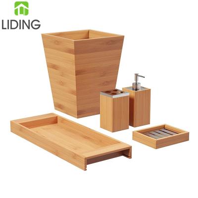 China Sustainable Hot Sale 5-Piece Bamboo Bath Accessory Set For Home, Office, Or Apartment for sale