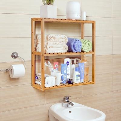 China Hotel Home Bathroom Bamboo Shelf with Towel Rack Storage Wall Mounted Shelves for Kitchen, Bathroom for sale