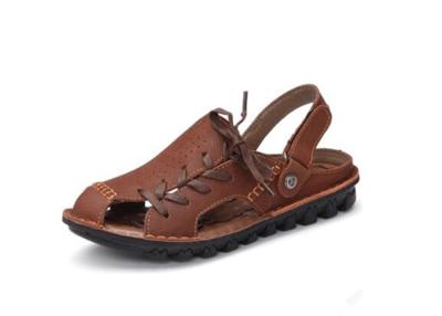 China Comfortable Handmade Leather Sandals Summer Brown Flat Platform Sandals for sale