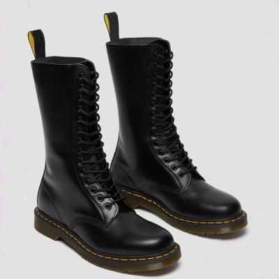 Chine Bottes en cuir pour femmes à orteils ronds Bottes de style militaire noir pour loisirs / affaires à vendre