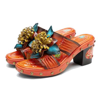 China Moda hecha a mano Mujeres Sandalias Zapatillas 3D Flores Plataforma Zapatillas en venta