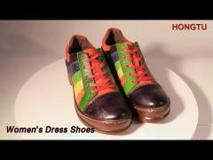 Flat Women‘s Dress Shoes Lace Up Leather Rainbow Polished Casual Hand