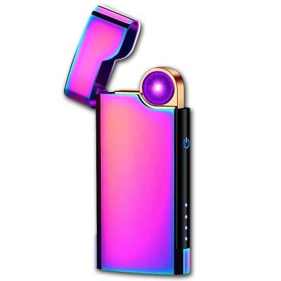 China No Gas LED Fingerprint USB Plasma Arc Electric Rechargeable Spinning Cigarette Lighter for sale