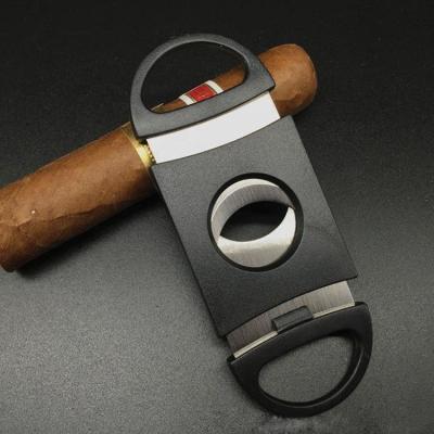 China Custom Double Blade Logo Printing Stainless Steel Cigar V Cutter for sale