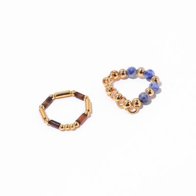 China High Quality New Arrival 18K Gold Plated Natural Stone Blue Brown Beaded Gradient Ring Wholesale Jewelry For Women for sale