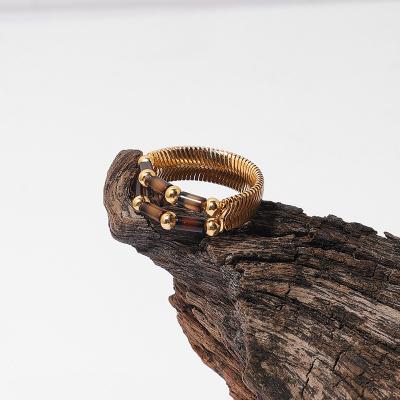 China High Quality New Arrival Gold Plated Latest Fashion Natural Brown Stone Ring Snake Bone Ring Wholesale Jewelry For Women for sale