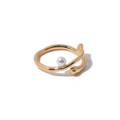 China Wholesale New Arrival High Quality Gold Plated Open Line Ring Trendy Retro Natural Pearl Ring Jewelry For Women for sale