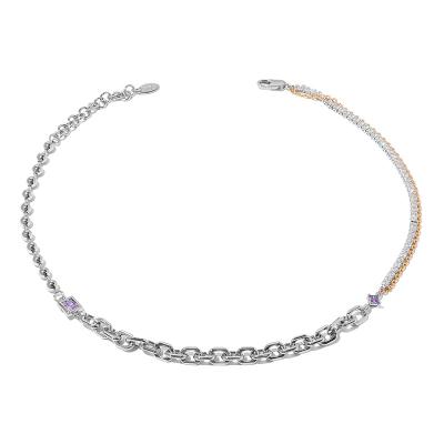 China High Quality New Arrival Sliver Gold Spliced ​​Luxury Romantic Korean Style Zircon Necklace Purple Chain For Women for sale