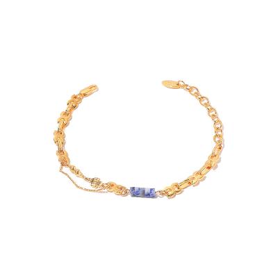 China High Quality New Arrival Natural Stone Fashion Style Blue Stone Gold Plated Trendy Korean Chain Bracelet For Women for sale