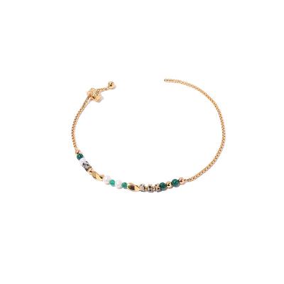 China New Arrival High Quality Natural Color Matching Real Malachite Bead Gold Plated Stone Adjustable Bracelet For Women for sale