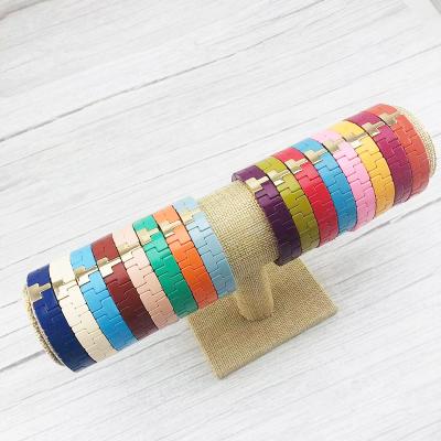 China Fashionable Custom Colorful Alloy New Style Enamel Tile Bead Bracelet Bangle Unique Rainbow BRITE Bangle for sale