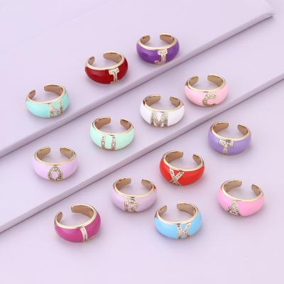 China New Fashionable 26 Letter Ring Alloy Enamel Adjustable English Initial Letter Couple Ring for sale