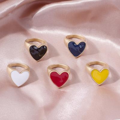 China Trendy INS Alloy Enamel Heart Ring Fashion Jewelry Gold Cloud Flower Trendy Ring for sale