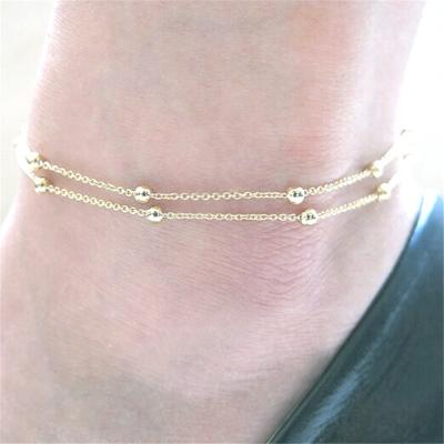 China New Gold Fashionable Double Chain Anklet Sandal Beach Foot Barefoot Jewelry for sale