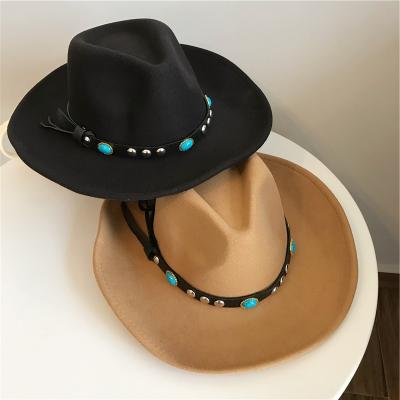 China Turquoise Hat Men Women Western Wool Brim Large Character Cowboy Outdoor Rise Hat for sale