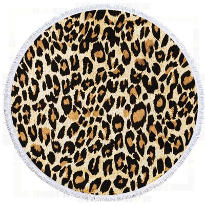 China Round Cotton Rope Beach Towel Leopard Print Beach Towel Tassel Lace for sale