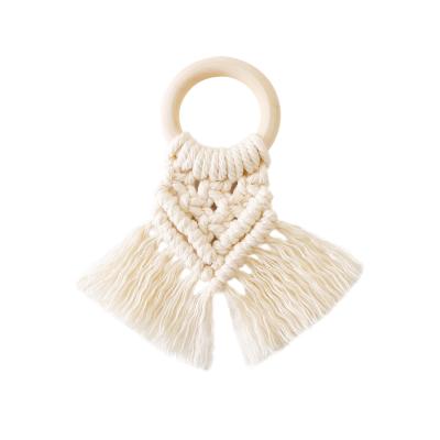 China Wooden Fringed Napkin Ring Dangling From New Handwoven Cotton Rope Napkin Clasp for sale