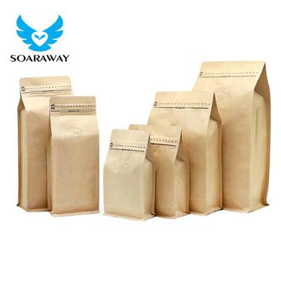 China Custom Flat Bottom Biodegradable Recycle Compostable Kraft Coffee Packaging Bags for sale