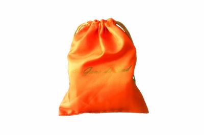 China Royal Yellow Satin Drawstring Pouch For Cosmetic / Recycled for sale