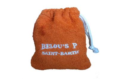 China Orange Toweling Drawstring Pouch Embroidered For Bath Gloves , 13×16cm for sale