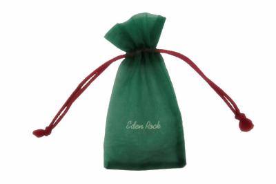 China Green Organza Drawstring Gift Pouches , Logo Ribbon For Packing for sale