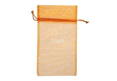 China Orange Organza Drawstring Pouch With Logo Ribbon , Stamp Printing for sale