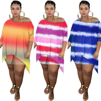 China Lady Blouse Sleeves Two Piece Anti-Static Round Neck Tie Dye Casual Loose Women Set Plus Size Pants Set for sale