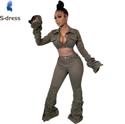 China QUICK DRY Women 2 Piece Outfit Two Piece Set Stacked Pants Fits Two Piece Stacked Gaiters Sweatpants Women Clothing for sale