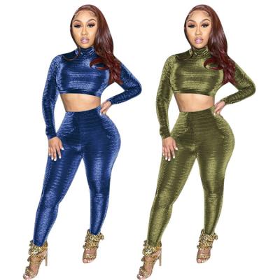 China Spring 2021 Sustainable Women Sets Two Piece Long Sleeve Leggings Set Crop Top Two Piece Set Women Clothing for sale