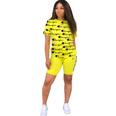 China Breathable Printed Two Piece Short Sleeve Sports Pants Two Piece Set for sale