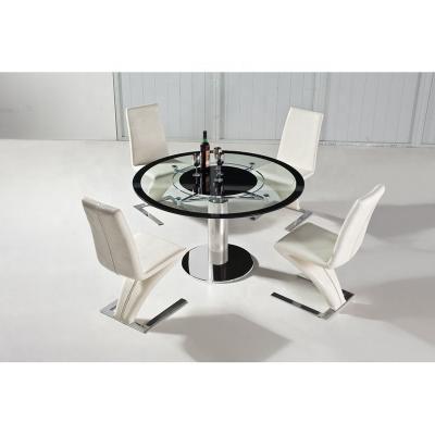 China (Other)Adjustable Modern Dining Room Furniture Home Swivel Single Leg Tempered Glass Top Tables Dining Center Round Rotating Dining Table for sale