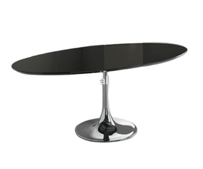 China (Other) Modern Black Round Oval Adjustable Living Room Chrome Steel Frame Shape Tempered Glass Top Dining Table for sale