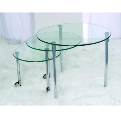 China Adjustable Modern Living Room Rotating Coffee Table (Other) Chromed Stainless Steel Round Nesting Table 3-Piece Swivel Glass Nesting Coffee Table for sale