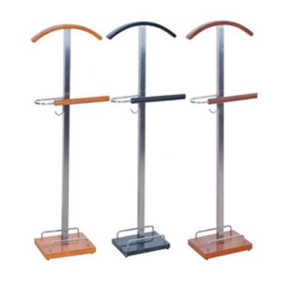 China Modern KD Hotel Room Solid Wood Stainless Steel Valet Suit Stand Coat Rack for sale