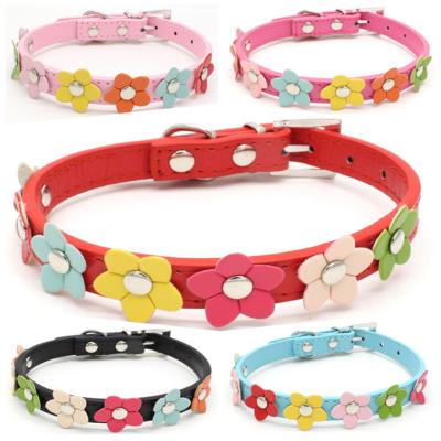 China Customizable Customized Hot Selling Customized Hot Selling Waterproof Adjustable PU Leather Colorful Flower Ties Dog Accessory Cat Leash Collar for sale