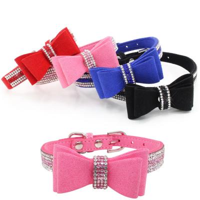 China Cute Accessories Cat Dog Luxury Bling Pet Collars Bow Knot Metal Buckle Thoughtful Adjustable Rhinestones Fashion Pretty for sale