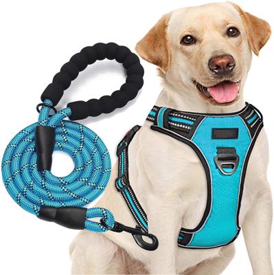 China Hot Selling Reflective Customized Reflective Durable Easy Wear Dog Rope Vest Chest Strap Heavy Duty Nylon Pet Training Harness Leash for sale