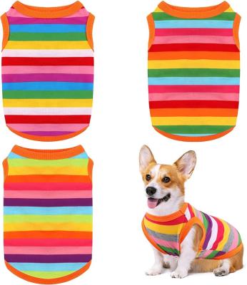 China Viable Border Design Wholesale Cotton Rainbow Stripe Pet Shirt Sleeveless Soft Puppy Cat Apparel Vest Dog Clothes Newly for sale