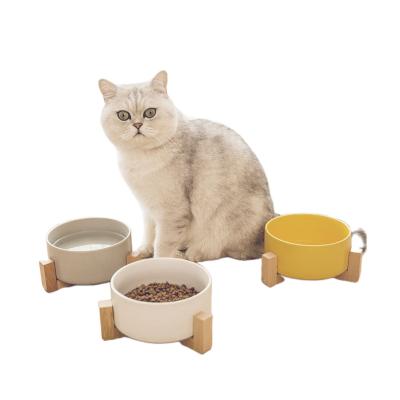 China Cat Food Water Bowls High Elevated Clean Easy Sustainable Luxury Non Slip Double Bamboo Stand Insulated Ceramic Dog Bowl for sale