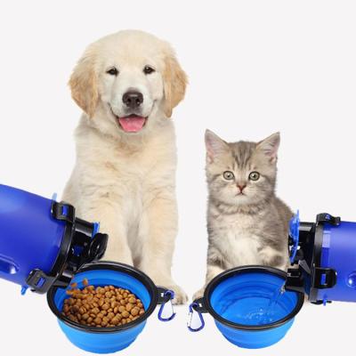 China 2023 Stored Portable Amazon Dog Supplies 2-in-1 Dog Bottles Travel Multifunctional Water Food Feeder Dog Drinking Bottle for sale