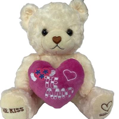 China Custom Soft Stuffed Plush Amazon Hot Sale Toy Lovely White Rose Teddy Bear With Heart for sale