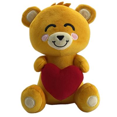 China Cute fun cute masha bear stuffed toy valentine yellow bear plush toy with red heart for best gift for sale