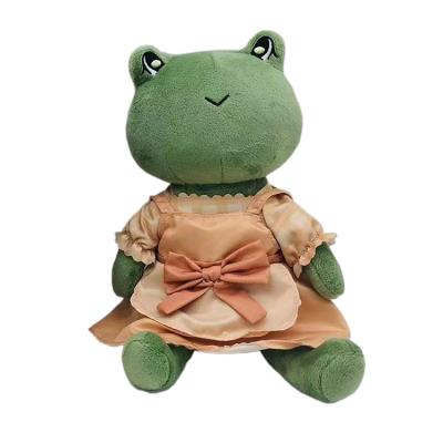 China Toy Wholesale OEM Cartoon Green Frog Plush Stuffed Animal Doll Toy With Dress Custom Kawaii Stuffed Frog Animal Toy for sale