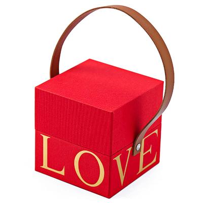 China Luxury Paper Recyclable Cardboard Boxes I Love You Pink Red Bridesmaid Square Stock VBOX For Bouquets for sale