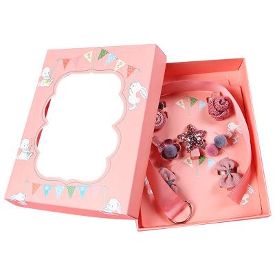 China VBOX Recyclable Custom Hair Bands Paper Box Packaging Gift Boxes With Window For Baby Hair Accessories Raw Paper Box With Lid for sale