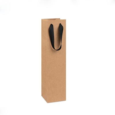 China VBOX Recyclable High Quality Paper Wine Bottle Bag With Ribbon Handle for sale