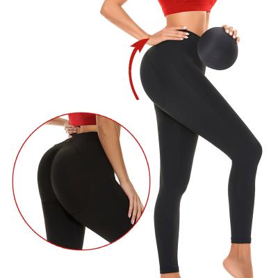 China Women Seamless Yoga Panties With Removable Pads Butt Lifter Pants Body Lifter Mid Waist Tummy Control Gaiters Fat Burner Gym Diet for sale