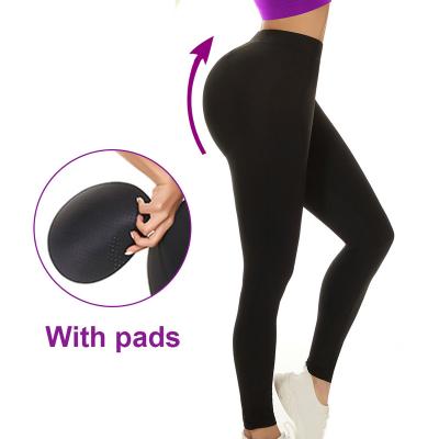 China Women Seamless Yoga Panties With Removable Pads Butt Lifter Gaiters Tummy Control Waist Pants Body Shaper Gym Mid Slimming Fat Burner for sale