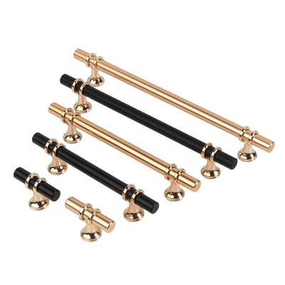 China DFL Modern Luxury Gold Aluminum Alloy Drawer Knobs Black Cabinet Pulls Handles Classic Modern Door Cabinet Handle for sale