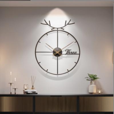 China T2022 Retro Style Metal Home Decor 3d Wall Clock Simple Design Antique Living Room Deer Wall Clock Antique Minimalist Home Decor Wall Clock for sale